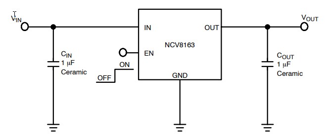 应用电路图 - onsemi NCV8163 LDO稳压器